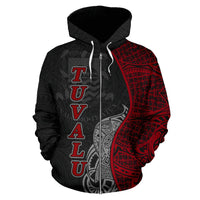 Tuvalu Polynesian Zip up Hoodie Coconut Tree Red - Polynesian Pride