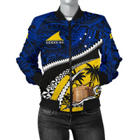 Tokelau Women's Bomber Jacket Polynesian Shark Tattoo Blue - Polynesian Pride