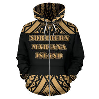Northern Mariana Islands All Over Zip up Hoodie Polynesian Gold Version - Polynesian Pride