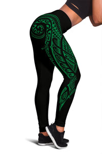 Hawaii State Tattoo Swirly Green Polynesian Women's Leggings Green - Polynesian Pride