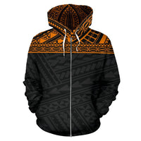 Poly All Over Zip up Hoodie Polynesian Orange Black Version - Polynesian Pride