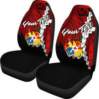 Tonga Polynesian Custom Personalised Car Seat Covers - Tribal Wave Tattoo Flag Color - Polynesian Pride