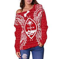 Guam Polynesian Shoulder Sweater Map Red White - Polynesian Pride