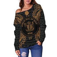 Niue Polynesian Shoulder Sweater Map Gold - Polynesian Pride