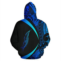 New Zealand Silver Fern Hoodie Maori Tattoo Circle Style Blue - Polynesian Pride