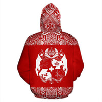 Tonga All Over Zip up Hoodie Polynesian Red and White - Polynesian Pride