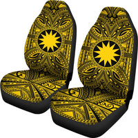 Nauru Car Seat Cover - Nauru Coat Of Arms Polynesian Gold Black - Polynesian Pride