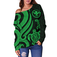 Hawaii Women Off Should Sweater - Green Tentacle Turtle - Polynesian Pride