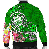 Guam Custom Personalised Men's Bomber Jacket - Turtle Plumeria (Green) - Polynesian Pride