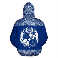 Tonga All Over Zip up Hoodie Polynesian Blue and White - Polynesian Pride