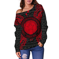 Northern Mariana Islands Polynesian Shoulder Sweater Map Red - Polynesian Pride