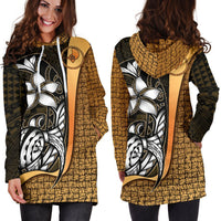 Yap Micronesian Women's Hoodie Dress Gold - Turtle With Hook - Polynesian Pride