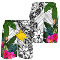 Papua New Guinea Men's Short White - Turtle Plumeria Banana Leaf - Polynesian Pride