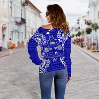 Fiji Polynesian Shoulder Sweater Map Blue - Polynesian Pride