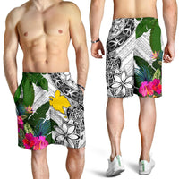 Papua New Guinea Men's Short White - Turtle Plumeria Banana Leaf - Polynesian Pride