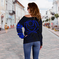 Pohnpei in My Heart Tattoo Style Off Shoulder Sweater Blue A7 - Polynesian Pride