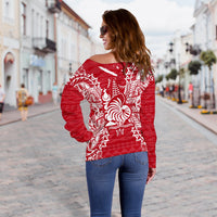 New Caledonia Polynesian Shoulder Sweater Map Red White - Polynesian Pride