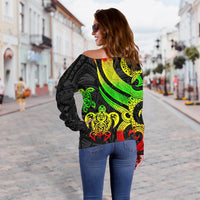 Tahiti Polynesian Women Of Shoulder Sweater - Reggae Tentacle Turtle - Polynesian Pride