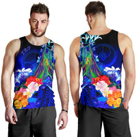 Yap Men's Tank Top - Humpback Whale with Tropical Flowers (Blue) - Polynesian Pride