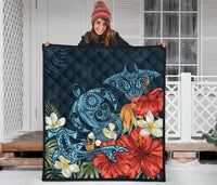 Hawaii Turtle Shark Manta Ray Hibiscus Plumeria Premium Quilt - Polynesian Pride