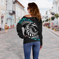 Maori New Zealand Women's Off Shoulder Sweater Hei Tiki Sport Style - Polynesian Pride