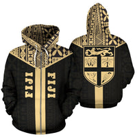 Fiji Tapa Zip Hoodie Fiji Flag Black A6 Unisex Black - Polynesian Pride