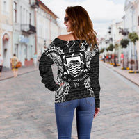 Tuvalu Polynesian Shoulder Sweater Map Black - Polynesian Pride