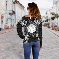 Northern Mariana Islands Polynesian Shoulder Sweater Map Black - Polynesian Pride