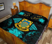 Tuvalu Polynesian Quilt Bed Set Hibiscus Turquoise - Polynesian Pride