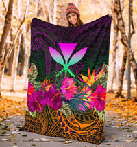 Polynesian Hawaii Kanaka Maoli Premium Blanket - Summer Hibiscus - Polynesian Pride