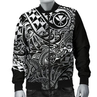 Polynesian Hawaii (Kanaka Maoli) Men Bomber Jacket - White Hibiscus Turtle Flowing White - Polynesian Pride