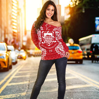 Tuvalu Polynesian Shoulder Sweater Map Red White - Polynesian Pride