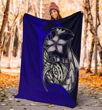Pohnpei Micronesia Premium Blanket Blue - Turtle With Hook - Polynesian Pride
