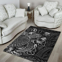 Tuvalu Area Rugs Turtle Hibiscus Black - Polynesian Pride