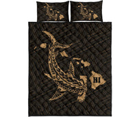 Hawaiian Map Hamerhead Shark Polynesian Quilt Bedding Set Gold Gold - Polynesian Pride