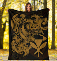 Polynesian Hawaii All Over Premium Blanket - Kanaka Maoli Gold Turtle - Polynesian Pride