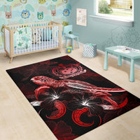 Samoa Polynesian Area Rugs - Turtle With Blooming Hibiscus Red - Polynesian Pride