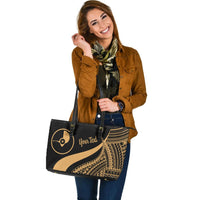 Yap Custom Personalised Large Leather Tote Bag - Gold Polynesian Tentacle Tribal Pattern - Polynesian Pride