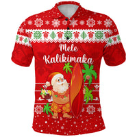 Custom Hawaii Christmas Polo Shirt Santa Claus Surfing Simple Style Red LT8 - Polynesian Pride