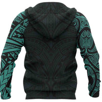 New Zealand Zip Hoodie, Maori Polynesian Tattoo Turquoise - Polynesian Pride