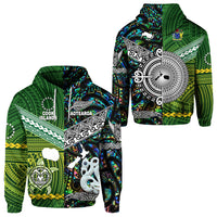New Zealand Cook Islands Hoodie Maori and Polynesian Together Paua Shell LT8 Green - Polynesian Pride