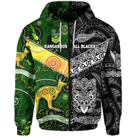 New Zealand Maori All Black and Australia Kangaroos Aboriginal Hoodie Rugby Together LT8 Zip Hoodie - Polynesian Pride