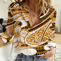 Polynesian Tribal Women Casual Shirt Gold LT6 Female Gold - Polynesian Pride