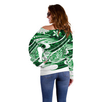 Polynesian Tribal Off Shoulder Sweater Green LT6 - Polynesian Pride