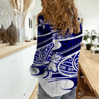 Polynesian Tribal Women Casual Shirt Blue LT6 - Polynesian Pride