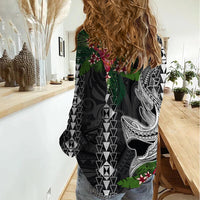 Hawaii Kakau Women Casual Shirt Mix Sharks Polynesian Hibiscus LT6 - Polynesian Pride