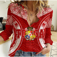 Personalised Tonga Independence Day Women Casual Shirt Kupesi Pattern Mix Style LT7 Female Red - Polynesian Pride