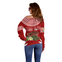 Personalised Tonga Independence Day Off Shoulder Sweater Kumete Kava Bowl With Plumeria LT7 - Polynesian Pride