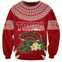 Personalised Tonga Independence Day Sweatshirt Kumete Kava Bowl With Plumeria LT7 Unisex Red - Polynesian Pride