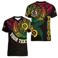 Personalised Vanuatu Women V Neck T Shirt Turtle Chest Tattoo Flag Color LT7 Female Black - Polynesian Pride